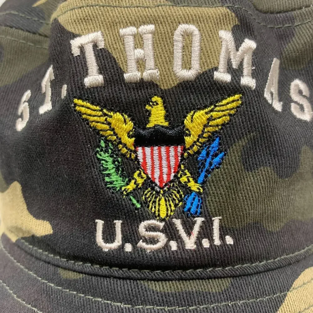 St. Thomas US Virgin Islands Camo Camouflage Canvas Bucket Hat Cap Beach Party